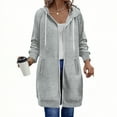 thumbnail image 7 of Inglocry Womens Casual Zip Up Fleece Hoodies, Knee Length Long Warm Hooded Jacket Tunic Sweatshirt with Pockets Light Gray M, 7 of 7