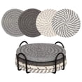 thumbnail image 1 of 4Pcs Coaster With Metal Holder, Drink Coasters With Holder, Cotton Woven Absorbent Coasters for Drinks, Minimalist Home Decor Coaster Set for Wooden Tabletop Protection Table, C, 1 of 6
