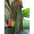 thumbnail image 2 of plus Size Women's Casual Loose V-Neck Solid Long Dress Spring Summer Pleated Big Size Women's Dress, 2 of 5