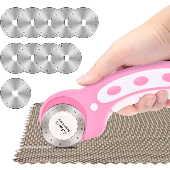 GoXteam Rotary Cutter 45mm Rotary Fabric Cutter with 10 Blades Rotary Cutting Mat for Crafts Fabric Quilting Hobby