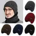 thumbnail image 5 of Men Winter Windproof Fleece-Lined Soft Earmuffs Cap Beanies Hat Knitted Hat Ear Protection Cap BLACK, 5 of 8