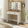 thumbnail image 5 of EnHomee Vanity Desk with Mirror and Lights Makeup Vanity with 2 Storage Drawers Wooden Vanity with Charging Staion for Bedroom, Small Space, White, 5 of 6