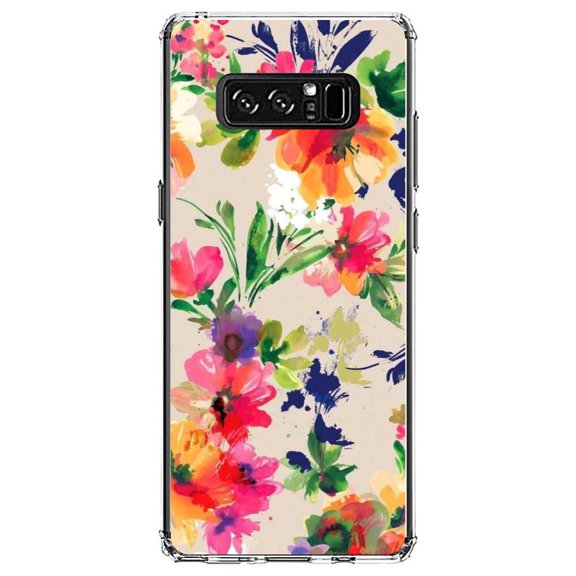 DistinctInk Clear Shockproof Hybrid Case for Samsung Galaxy Note 8 - TPU Bumper, Acrylic Back, Tempered Glass Screen Protector - Pink Purple Floral Flowers