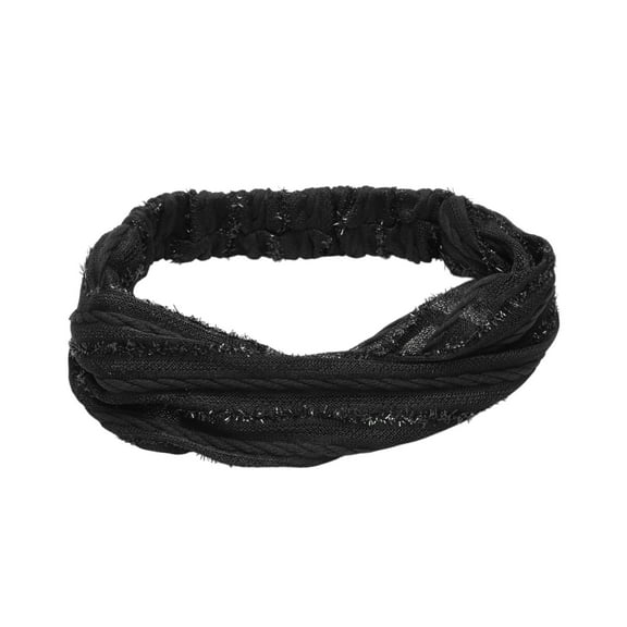Unique Bargains 1 Pc Headband Stripes Wide Lace Hairband for Women Black