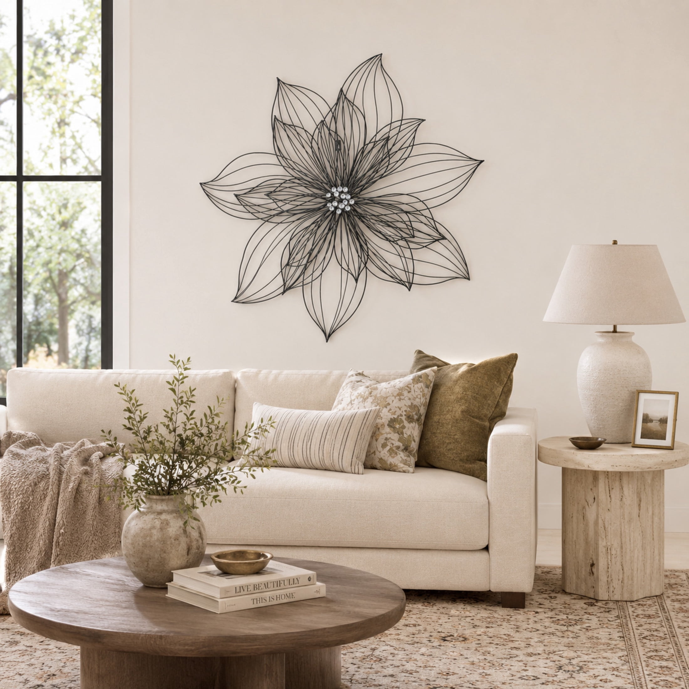 DecMode Modern Black Metal Hibiscus Flower Wall Décor with Crystal Embellshments, 26"W x 26"H