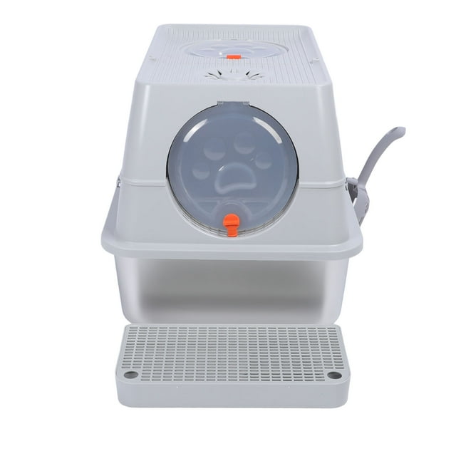 Extra Large Stainless Steel Enclosed Cat Litter Box, Anti Splashing Top Entry Metal Cat Litter Box Tray, Stainless Steel Cat Litter Box With High Sides, Flip Top Cover Design