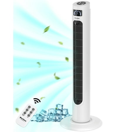 MaxKare 36  Tower Fan with Remote Control  75° Oscillation  3 Speeds  3 Modes  Timer  LED Display for Bedroom - White