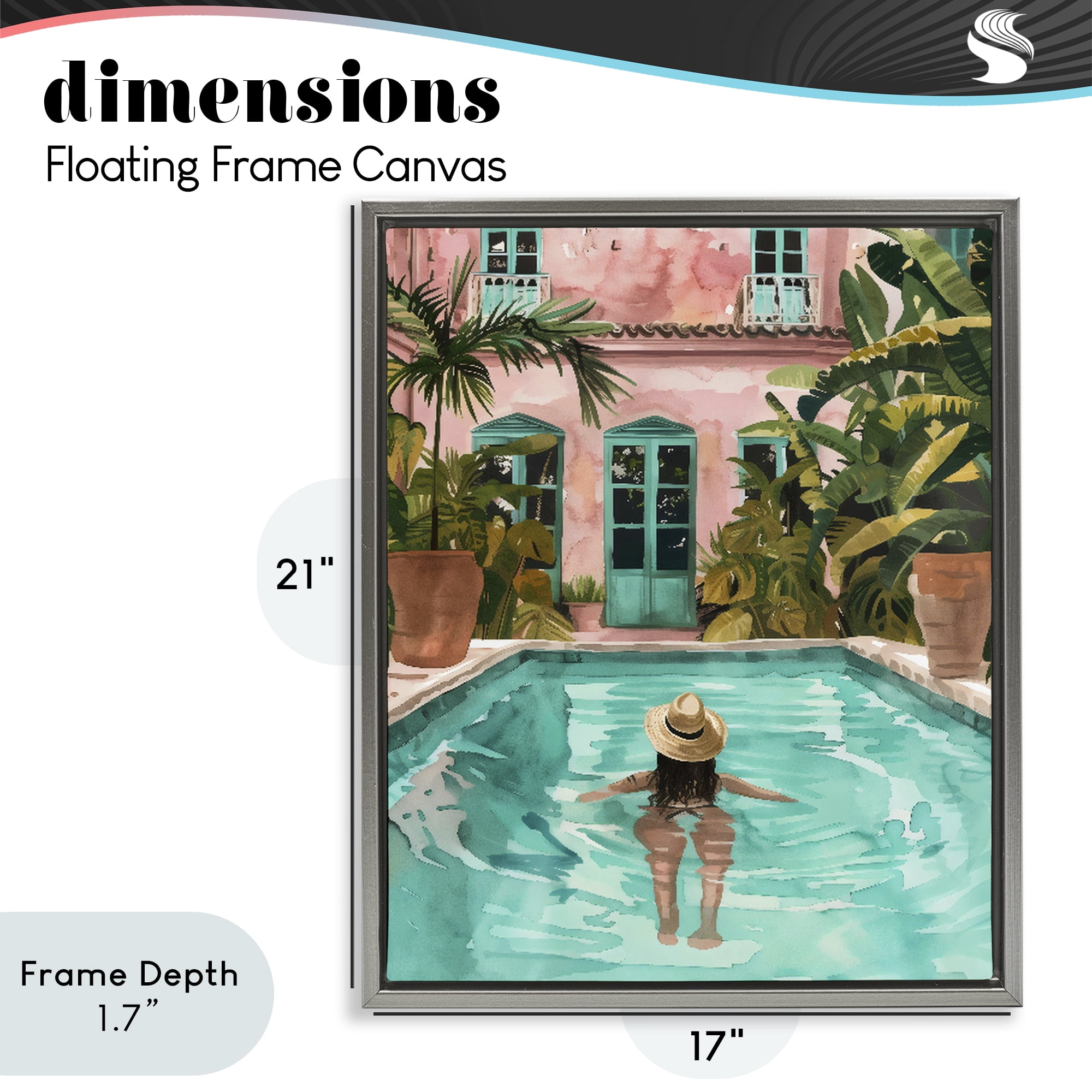 Stupell Industries Girl Swimming In Pool Gray Framed Floater Canvas Wall Art, design by The Prints Vibe