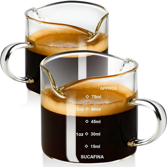 ACDANC Espresso Cups Set of 2,Double Spouts Clear Glass Shot Cups with Handle