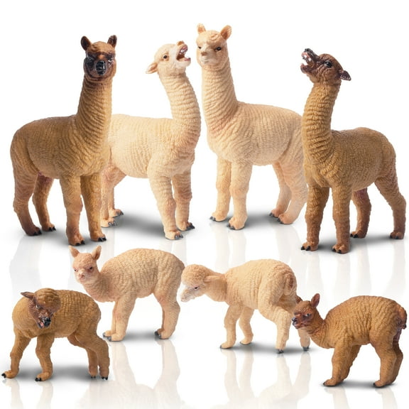 TOYMANY 8PCS Alpaca Figures Llama Figurines - Plastic Forest Jungle Animal Toy Figurines for Kids Boys Girls Age 3-5 6-12