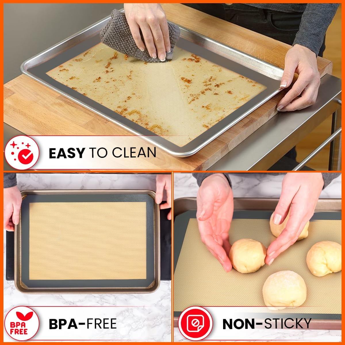 Silicone s Half Sheet Non Stick for Oven Reusable 4 Pack - Thick Heavy Duty Silicone Cookie Sheet 1/2 Size for Macaron & Pastry - Half Size Rectangular Cooking Oven Liner Pad