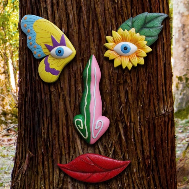 Decoración de caras de árbol al aire libre, decoración de arte de jardín de mariposas coloridas, decoración de arte de árbol, adecuado para árboles de patio (1, mariposa colorida)