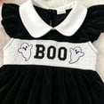 thumbnail image 6 of Staki Halloween Baby Girl Outfit Infant Halloween Bubble Romper Smocked Onesie Fall Newborn Clothes(Black,12-18 Months), 6 of 6