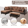 thumbnail image 4 of PonLiving Sectional Sofa, 3 Piece Living Room Couch with Storage Ottoman, Left Facing Chaise, Brown, 4 of 6