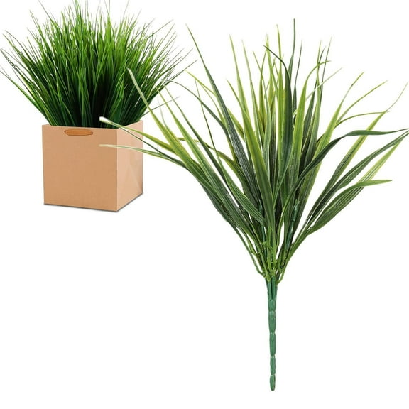 Safeglitz Outdoor Artificial Wheat Greenery Shrubs – Faux plastic grass plants for garden, porch & window boxes Simulation 7-pronged spring grass