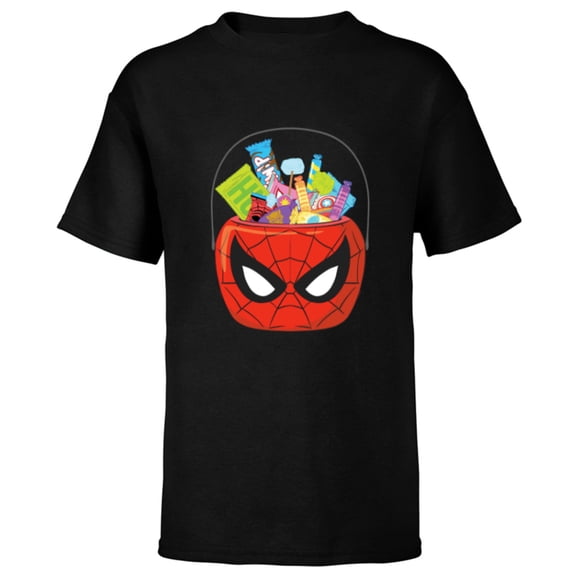 Marvel Spider-Man Halloween Trick or Treat Candy Bucket - Short Sleeve T-Shirt for Kids - Customized-Black
