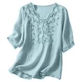 thumbnail image 2 of Conairie 3/4 Sleeve V Neck Shirts For Women Solid Color Loose Trendy Elegant Casual T Shirts Comfy Spring Basic Blouses Vacation Clothes Green XXL, 2 of 9