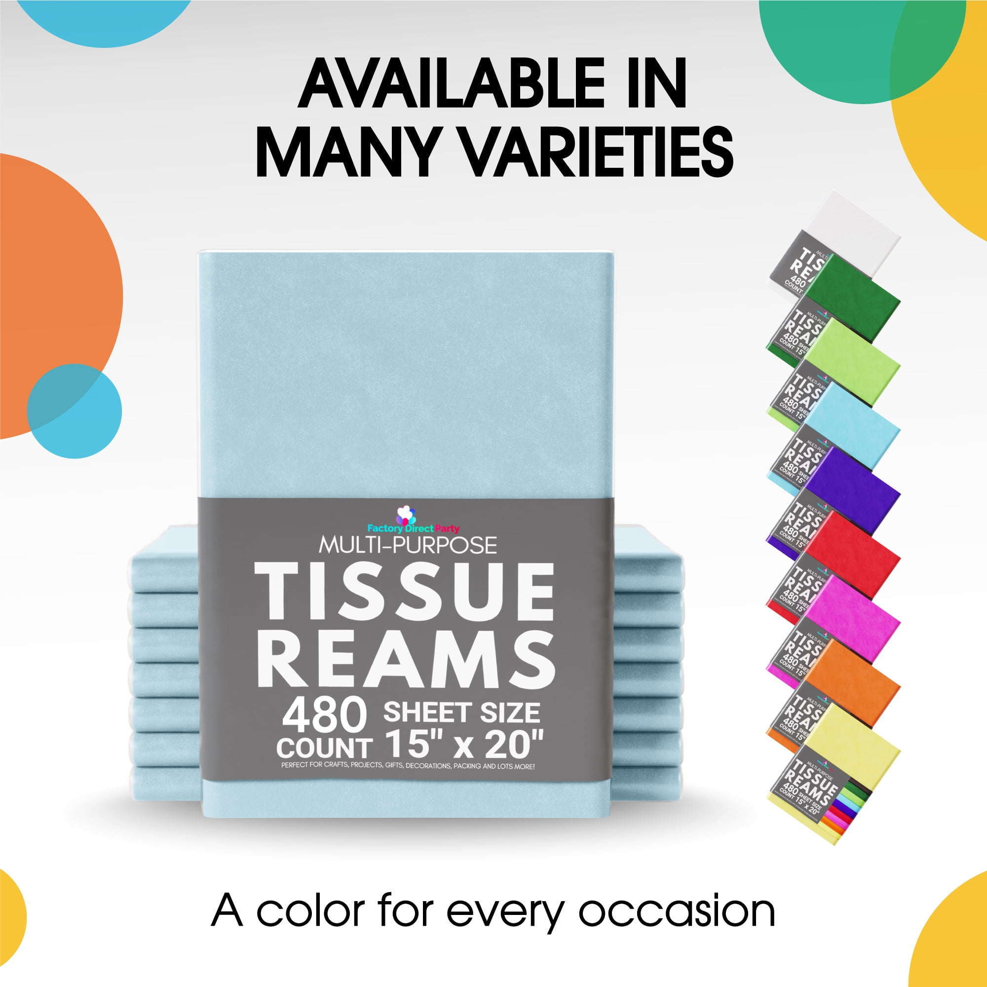 5 Reams / Case Color Tissue Paper 20 x 30 480 Sheets / Ream