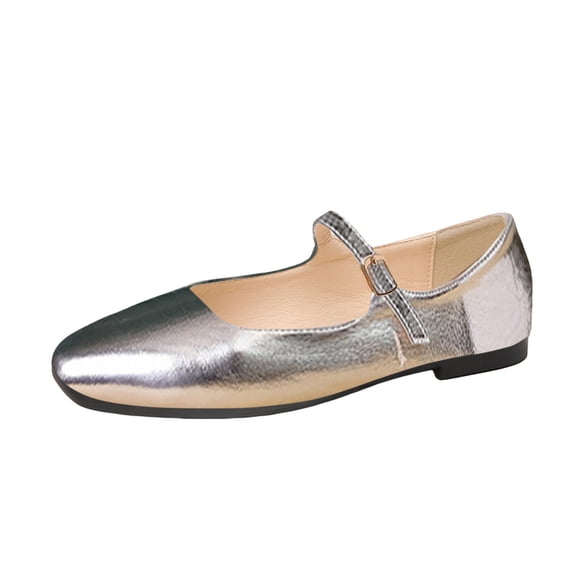 YOUYEDIAN Womens Mary Jane Shoes Slip on Dressy Ballerina Flats 2026 New Soft Non-Slip Flats for Casual Work Office (Silver)