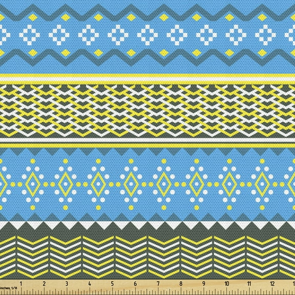Ambesonne Abstract Fabric by the Yard Upholstery, Zigzags in Summer Tones, 3 Yards, Sky Blue Yellow