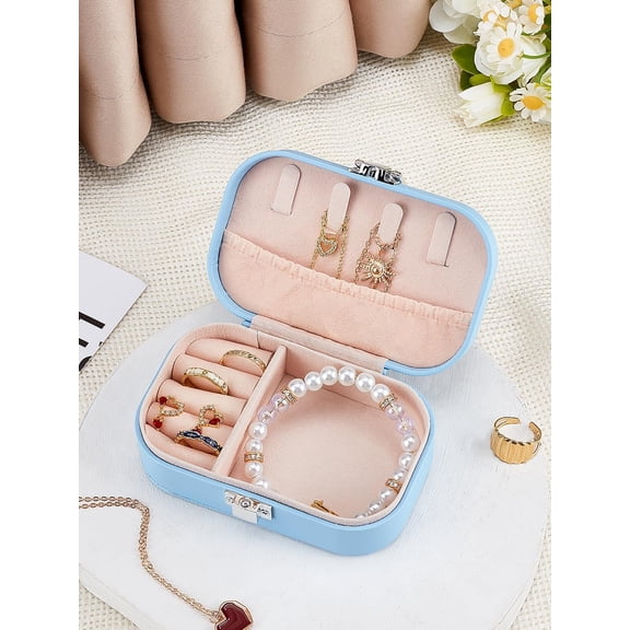 PU Leather Jewelry Storage Box Rectangle Travel Portable Jewelry Case for Necklaces Rings Earrings and Pendants Cornflower Blue 11.6x7.2x4cm