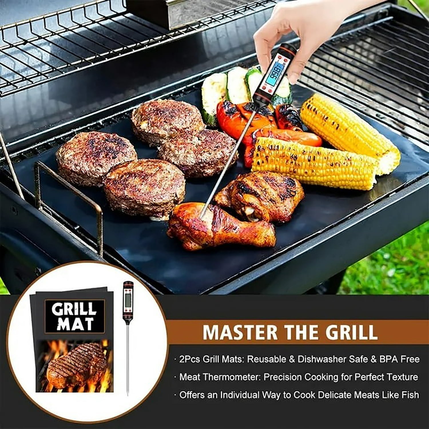 35pcs Men's And Women's Barbecue Accessory Set, Stainless Steel Heavy-duty Barbecue Tools with Gloves And Barbecue Mats, Portable Aluminum Box, Outdoor Camping Barbecue Accessories