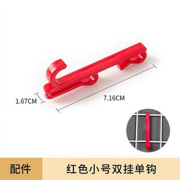 Zhuge Hoja de malla con gancho de 10 piezas, gancho de plástico sin clavos, estante de malla de alambre, exhibición de pared, almacenamiento de ganchos, sin agujeros (rojo, gancho doble pequeño)