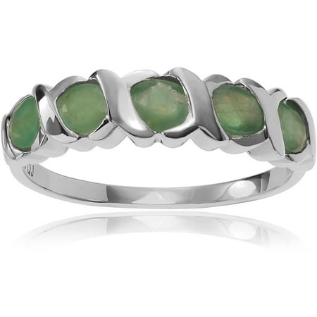 Brinley Co. Women's Emerald Rhodium-Plated Sterling Silver 5-Stone Fashion Ring