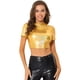 thumbnail image 1 of Disfraz de Halloween Top corto metalizado de manga corta con cuello alto para mujer Amarillo oro M, 1 of 5