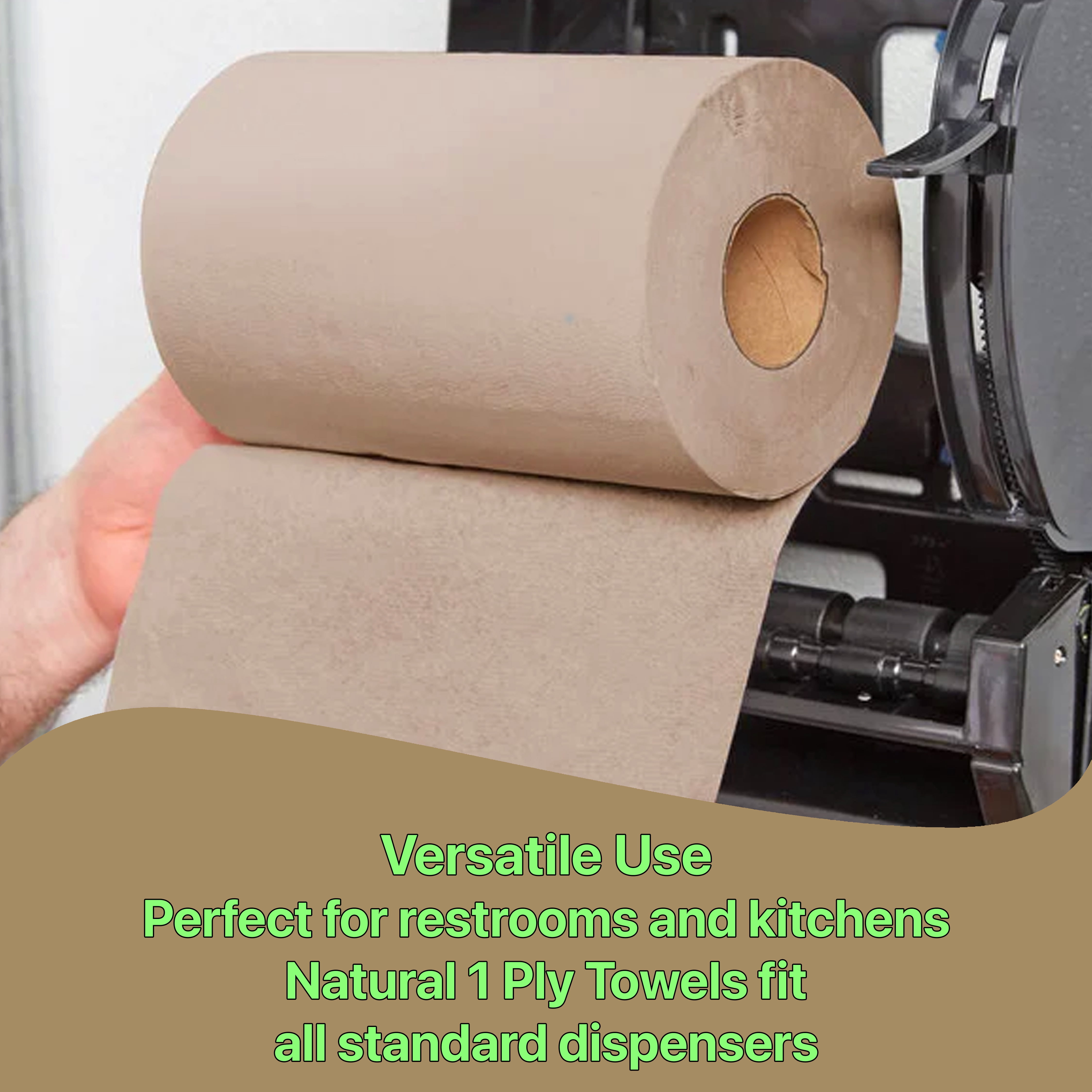 Pokanic Paper Hand Towels, 6 Rolls, Natural Brown, 8 Inch x 350 ft, 1-Ply, 100% Recycled Fiber, Tork Compatible