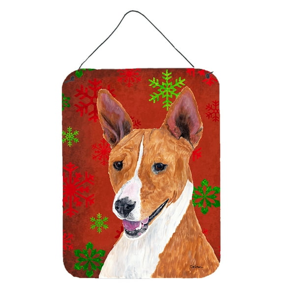 Basenji Red and Green Snowflakes Holiday Christmas Wall or Door Hanging Prints
