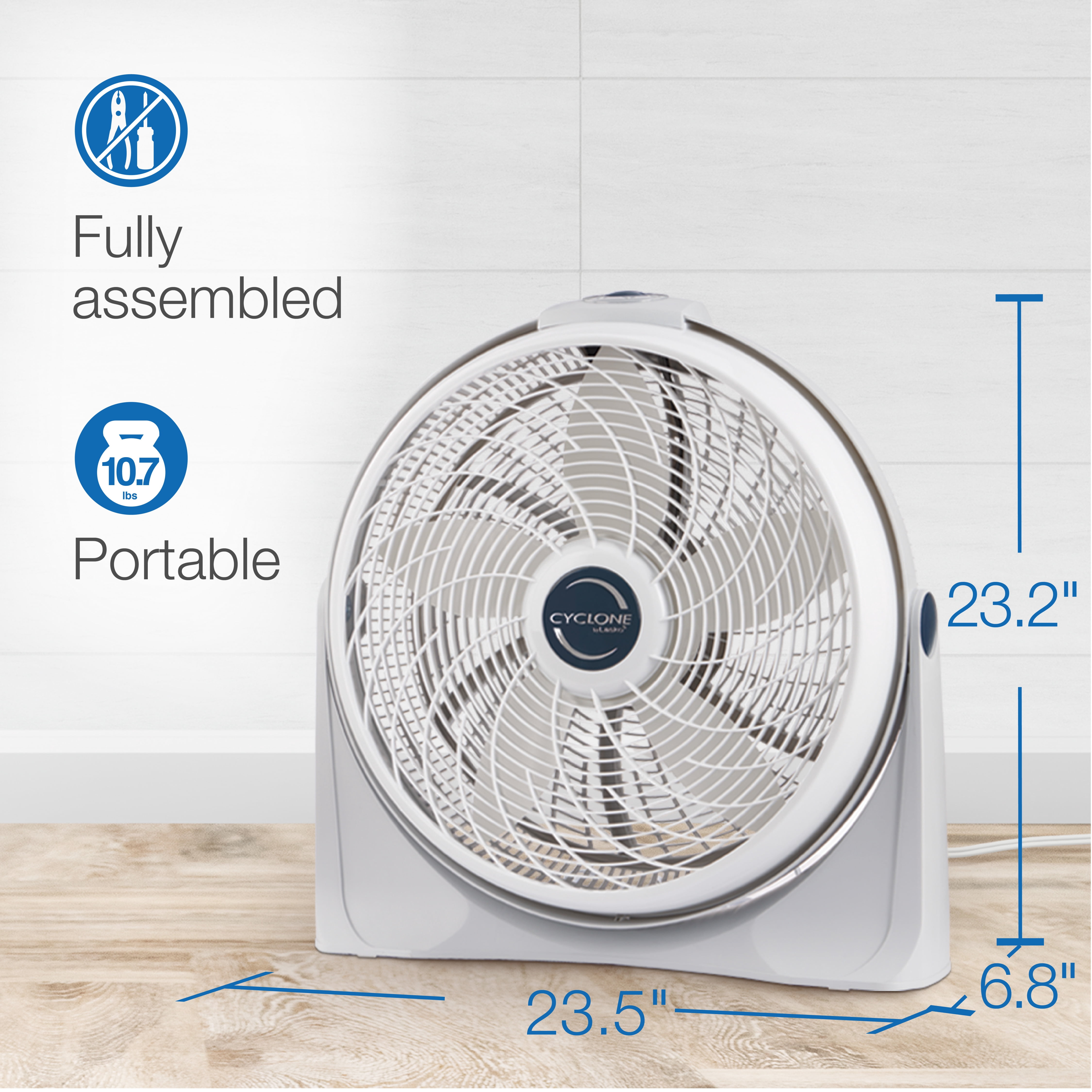 Lasko 20 Cyclone Power 3-Speed Air Circulator Pivoting Floor or Wall Mount  , 3520, White - Walmart.com