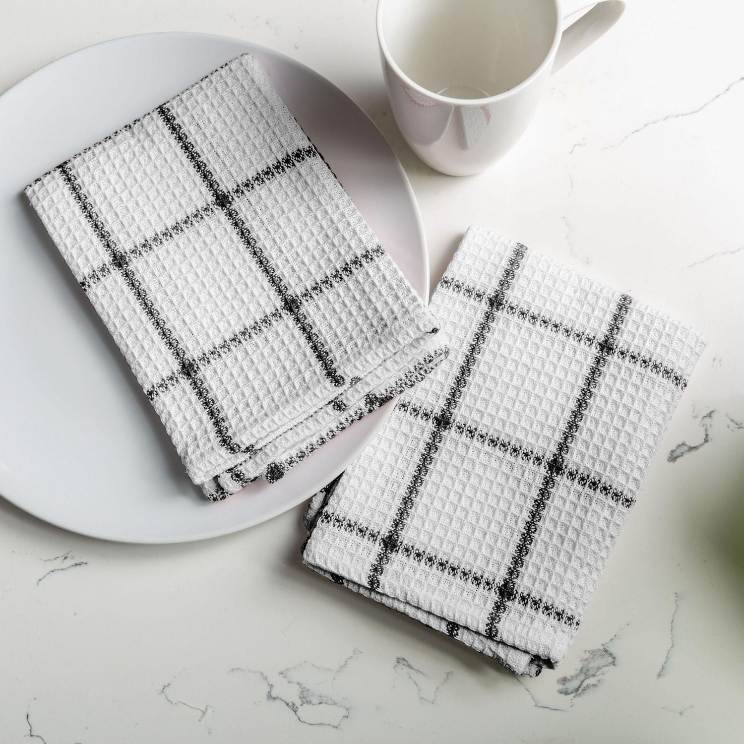 FabStyles Solo Waffle Dish Towels, Set of 4, Ring-Spun Cotton, Machine Washable, Long-Lasting Dish Cloths, Dish Towels, Sizes 12" x 12