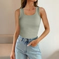 thumbnail image 2 of MIXUE Womens Tops Summer Knitted Solid Color Ribbed Round Neck Sleeveless Slim Casual Basic Camisole Vest Shirts For Women T-shirts Daily-Wear,Green,M, 2 of 4