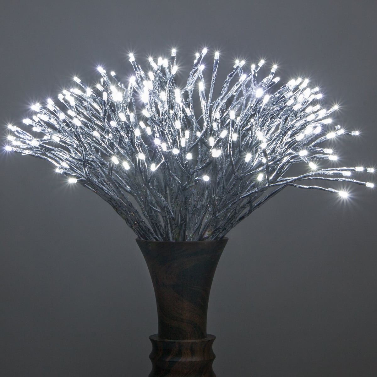 Wintergreen Lighting Starburst Lighted Branches, 24", Silver with 200 Cool White LED Twinkle Lights, Fully Shapeable, Plug-In