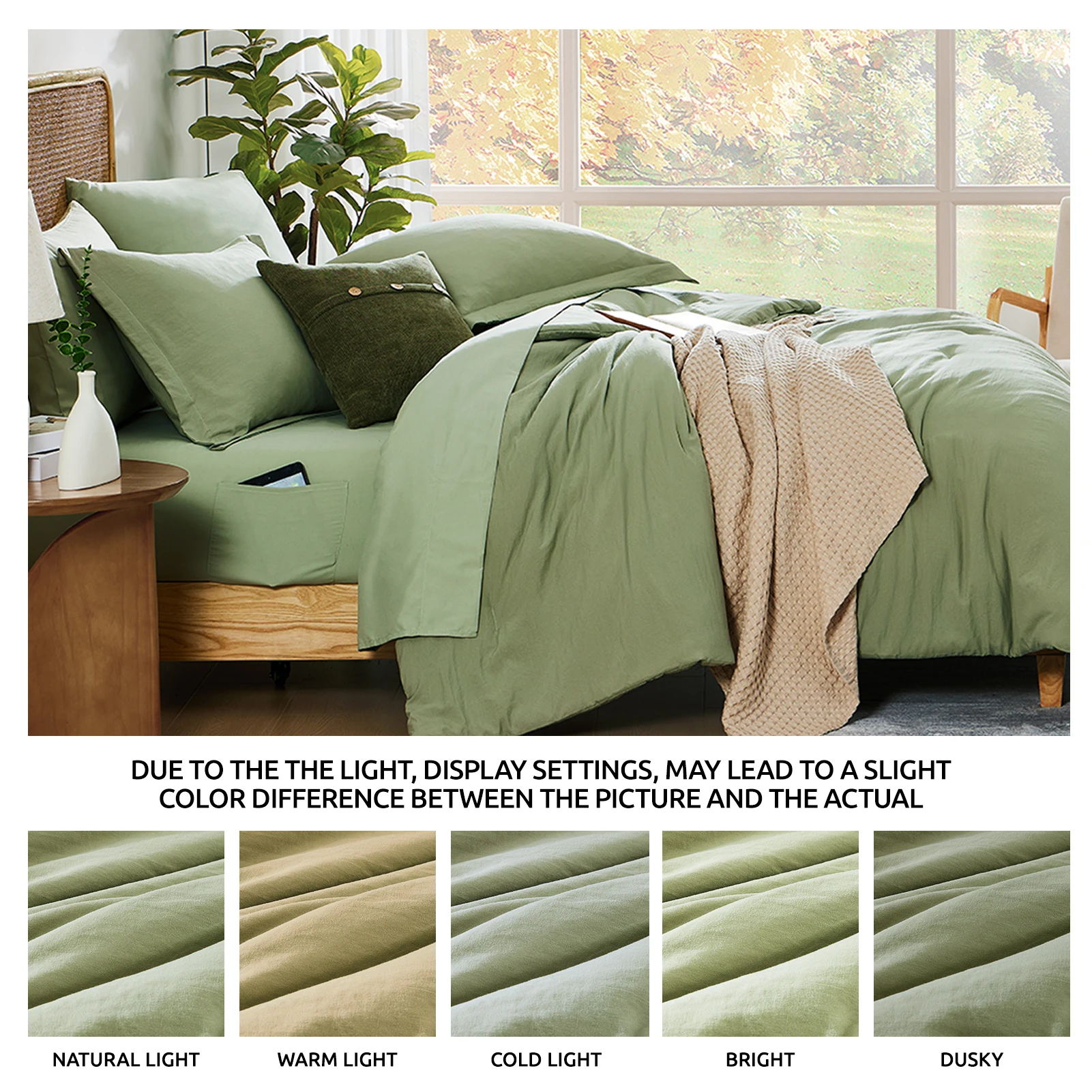 Amberspace Prewashed fabric 7-piece Bed in a Bag Comforter Set with Sheets,Sage green,King