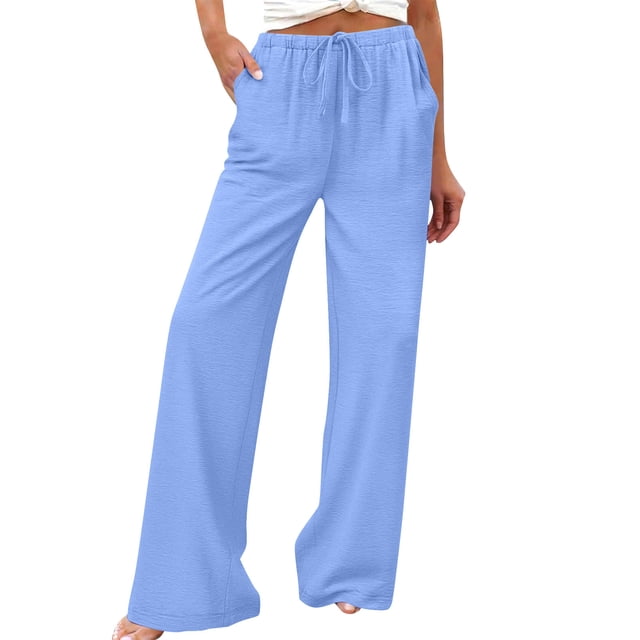 Pantalones de Lino Mujeres de Verano de Color Sólido Estirado-Cintura Casual Pantalones Rectos con Mezcla de Lino de Algodón Suave, Pantalones Transpirables de Longitud de Tobillo para Diario