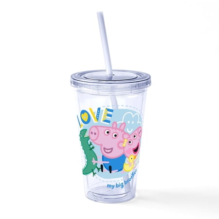 CafePress - Peppa Pig: Love My Big Brother - 16 Ounce Classic Clear Insulated Double Wall Tumbler Cup with Lid Straw Reusable