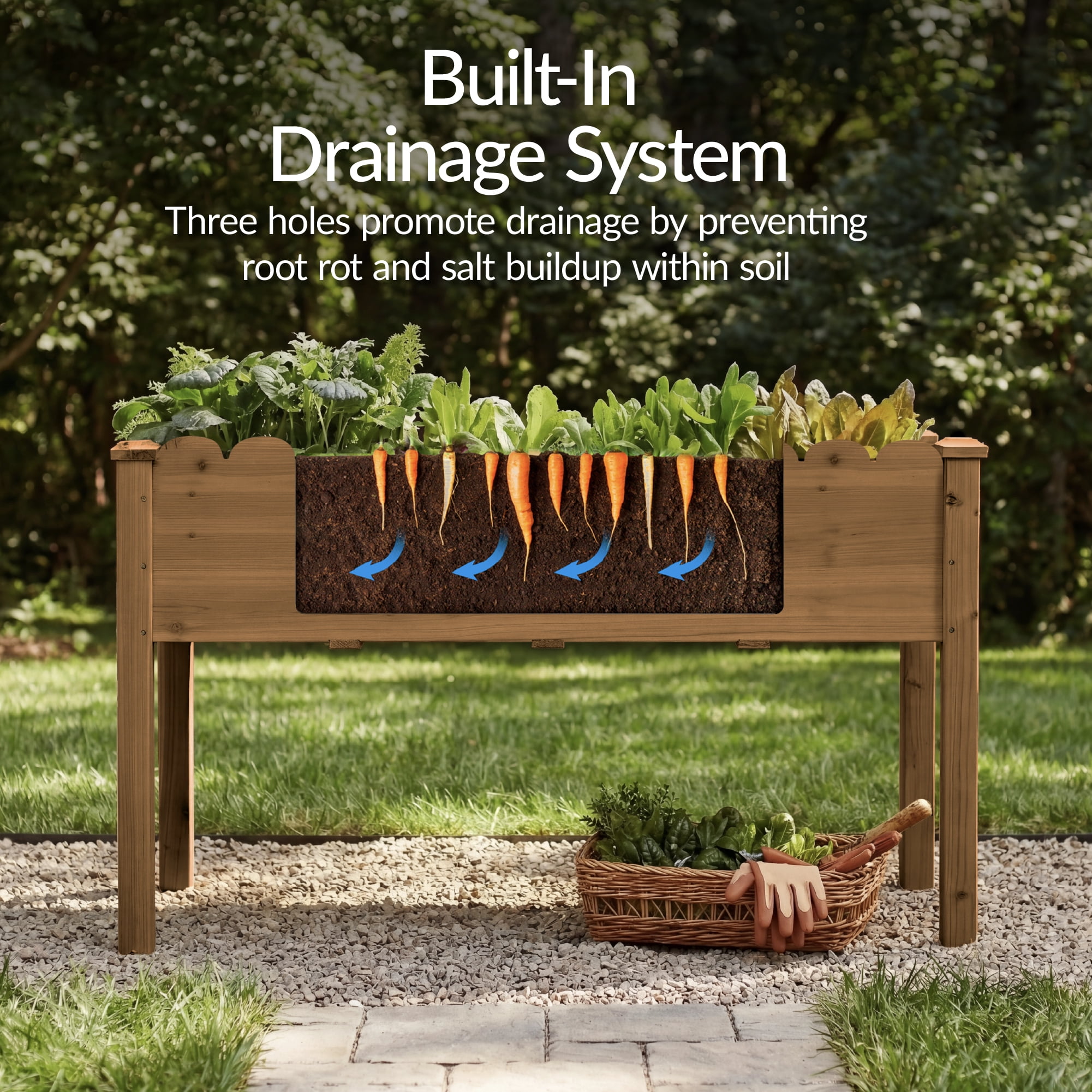 Best Choice Products 48x24x30in Raised Garden Bed, Scalloped Design, Elevated Wooden Planter for Yard - Acorn Brown