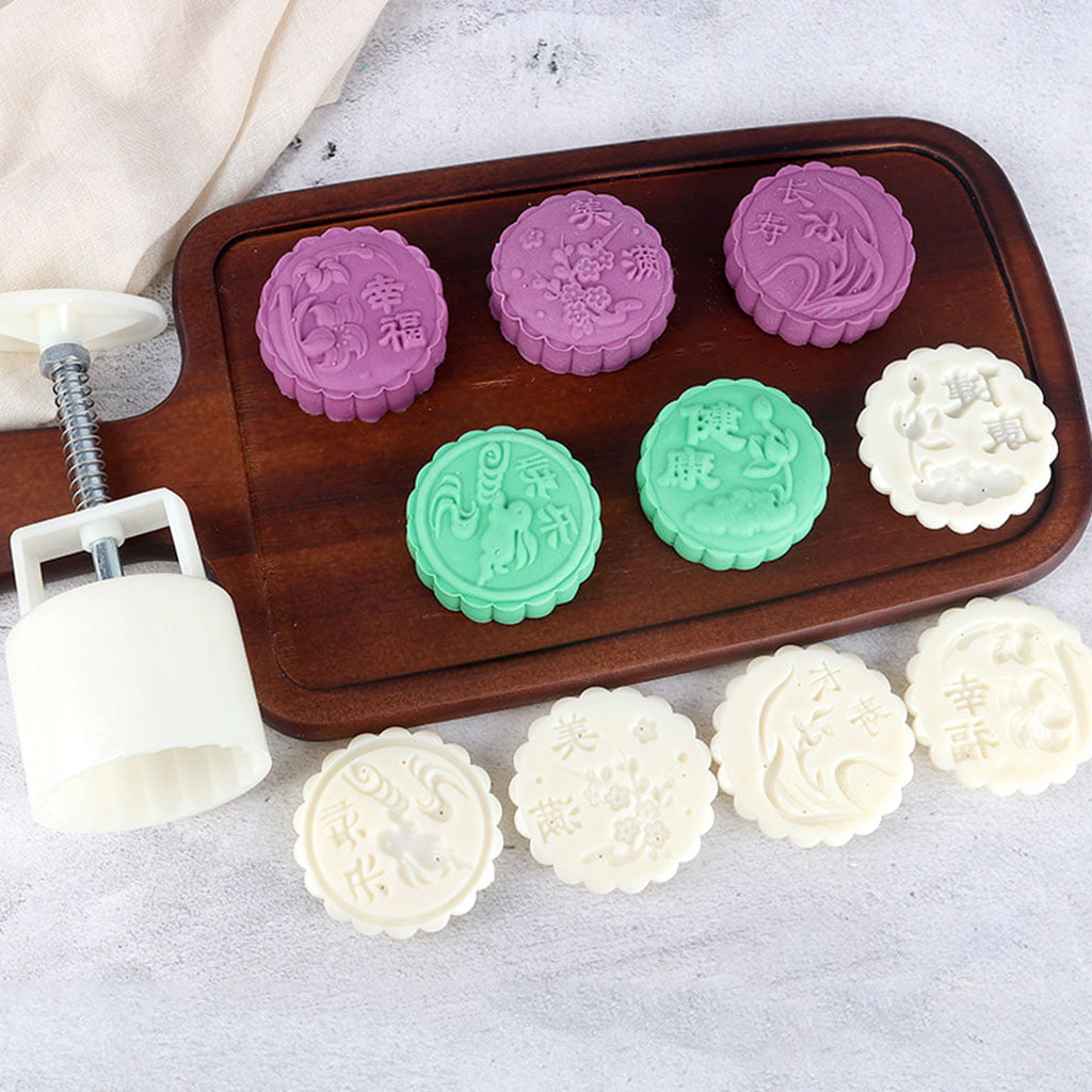 75g Mooncake Moon Cake Plunger Pastry Mold Cookie Cutter With 5 Flower Stamps 