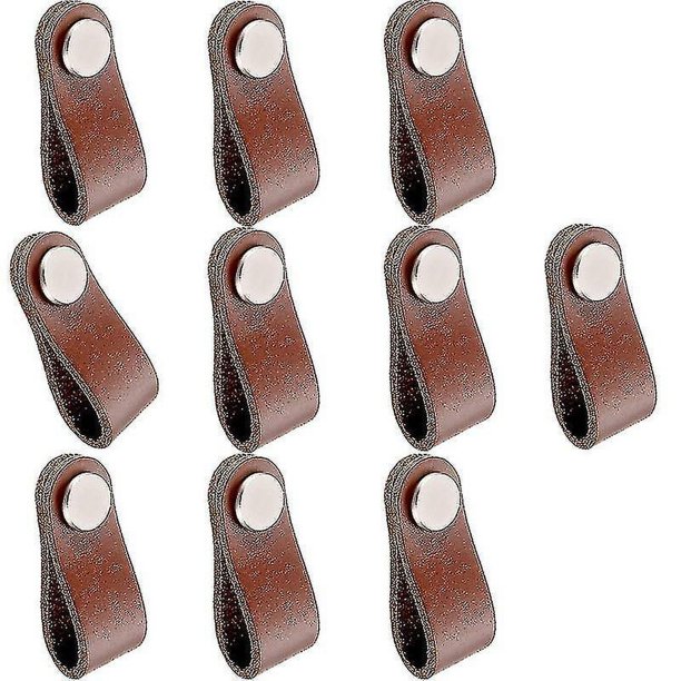 10 piezas de tirador de muebles, tirador de cuero, pomo marrón para muebles, tirador de cuero con lazo