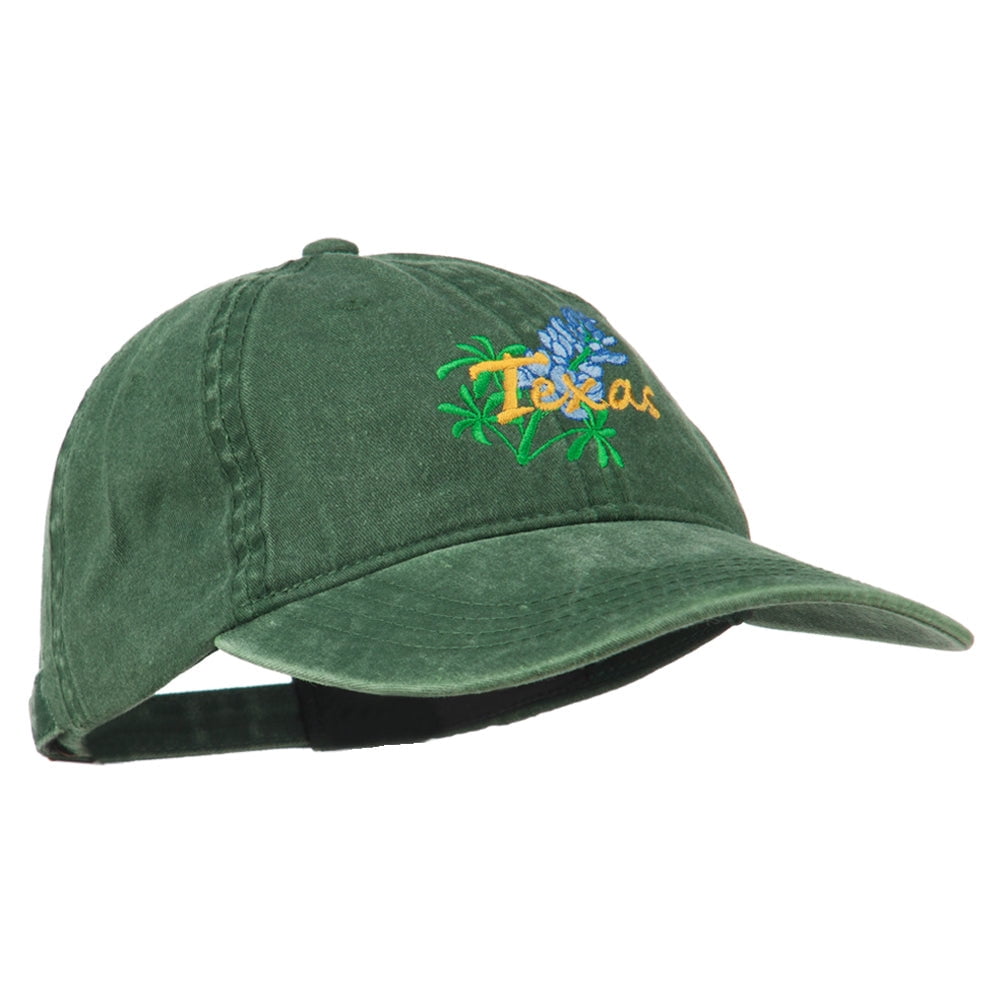 Texas State Bluebonnet Flower Embroidered Cap - Dk Green OSFM