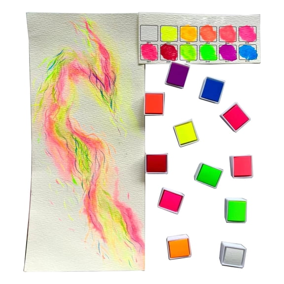 12 Colors Artist Watercolor Paints Fluorescent Color Watercolor Set Portable Art Set for Painting on Fabric Stone