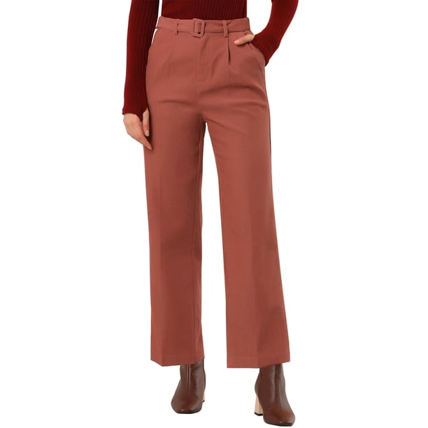 Pantalones de pana para mujer, elásticos, de cintura alta, sueltos, largos, rectos, con cinturón, decoración vintage marrón M