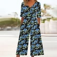 thumbnail image 2 of Edvintorg Summer Jumpsuits for Women Casual Vintage Floral Printed Short Sleeve V Neck Back Zipper Wide Leg Jumpsuits with Pocket, 2 of 5