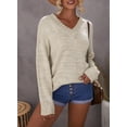 thumbnail image 3 of Women's Oversized Sweater Sexy Deep V Neck Long Sleeve Cable Knit Sweater Loose Sweater Tunic Pullover, 3 of 8