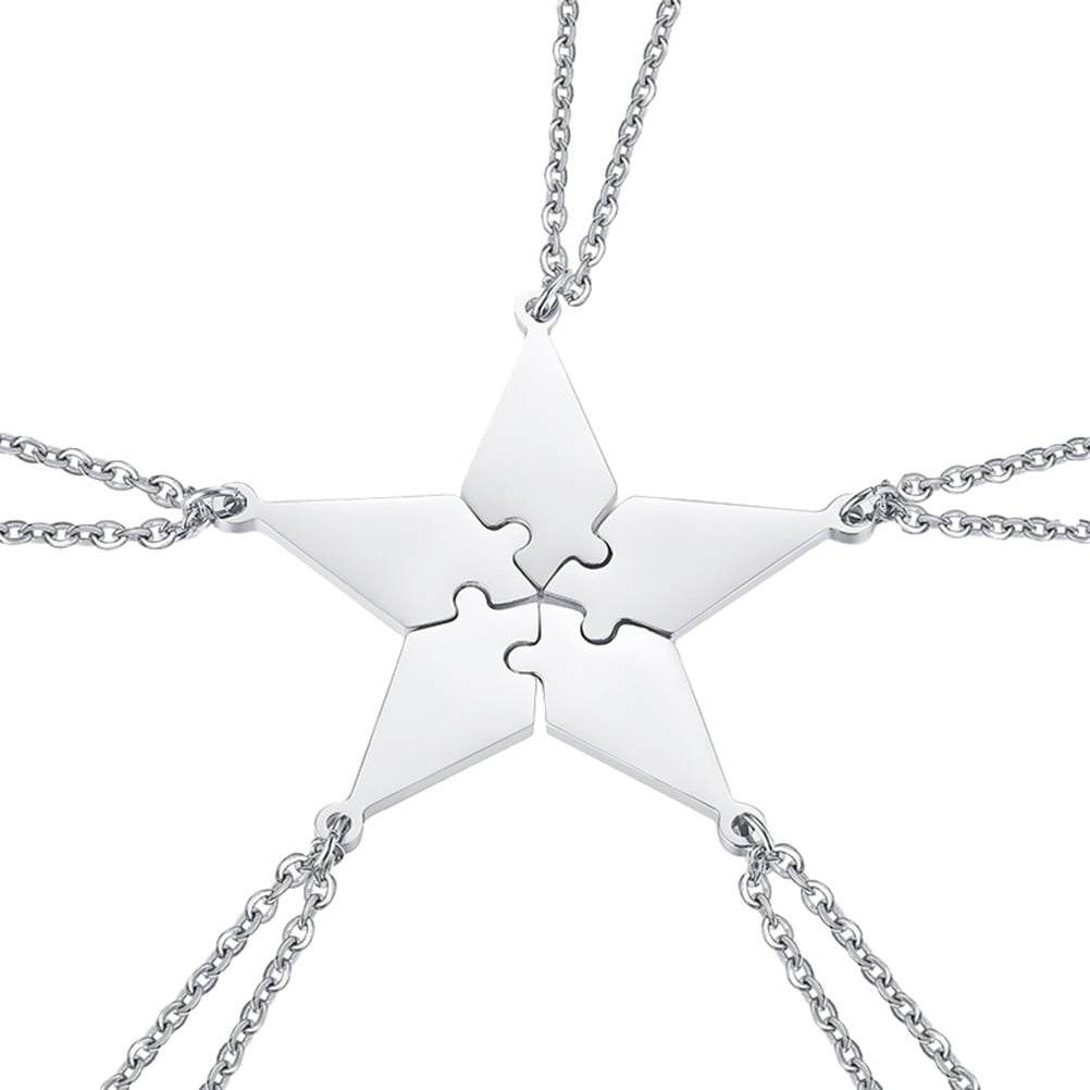 Small Solid 14k White Gold Pentagram Friendship Pendant Necklace