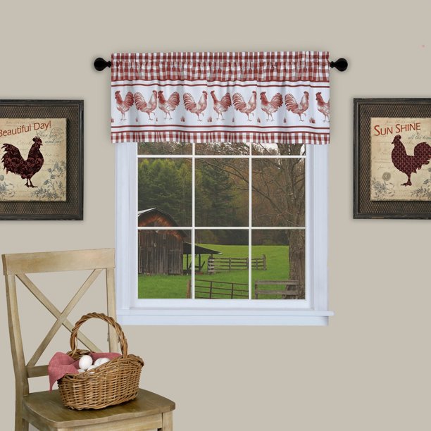 Barnyard Rooster Kitchen Window 14" Valance Curtain