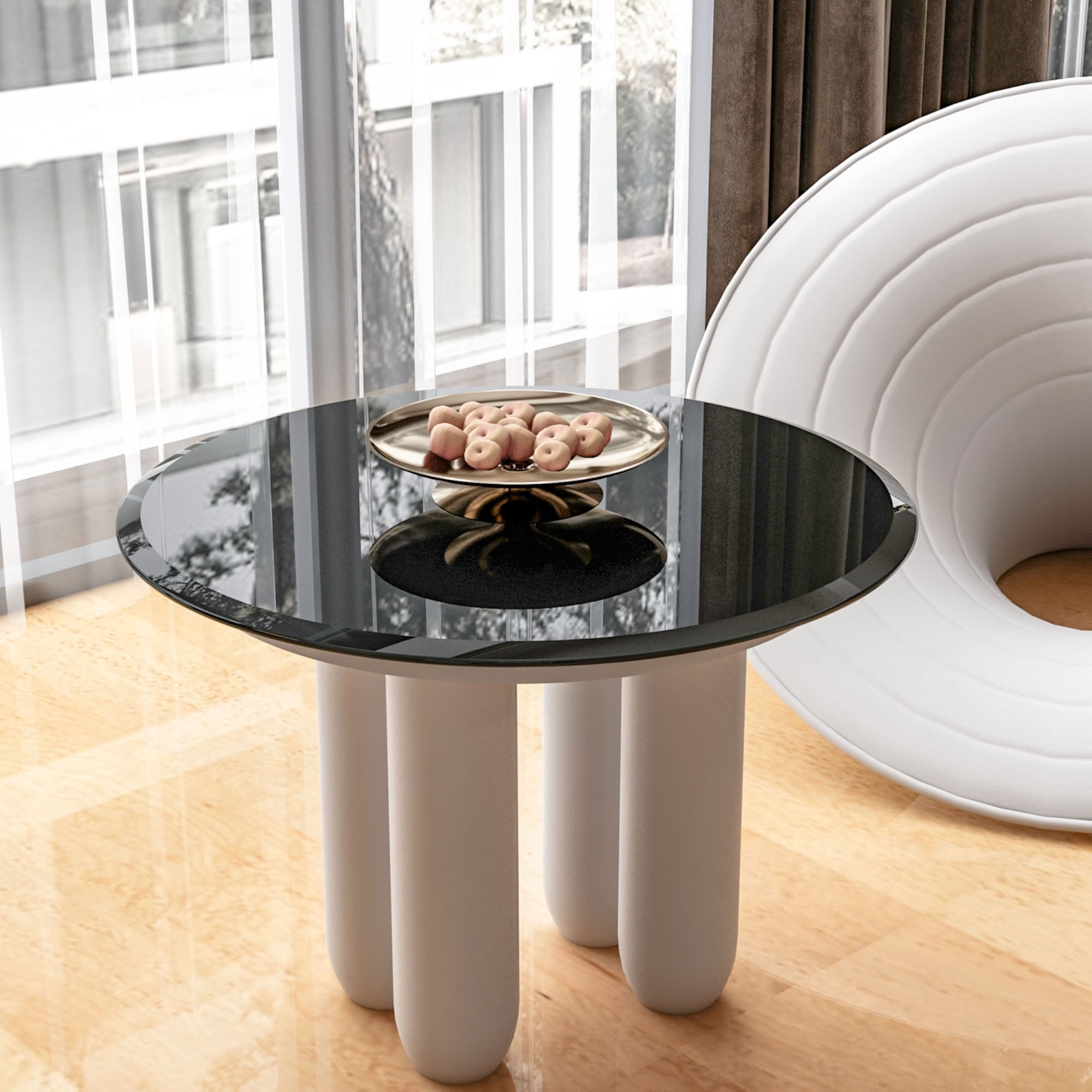 MAYEERTY 24 Inch Round Tempered Glass Table Top, 0.5" Thick Scratch Heat Resistant Bevel Edge Glass Tabletop for Coffee Dining Table, Black
