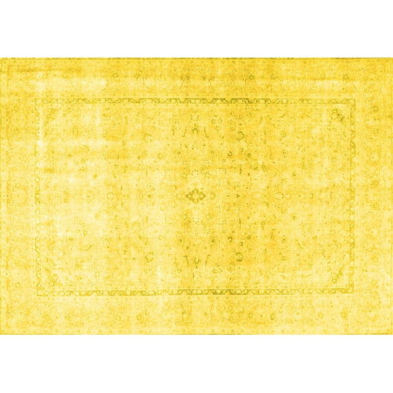 Ahgly Company Machine Washable Indoor Rectangle Persian Yellow Traditional Area Rugs, 8' x 12'